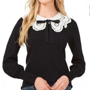 🎀 CHENAULT Lace Peter Pan Collar Sweater | Size L | Black 🎀